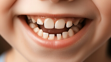 Obraz premium Close-up of a smiling child with gaps between his teeth.