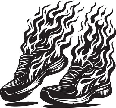 black running shoes with flames clip art preview