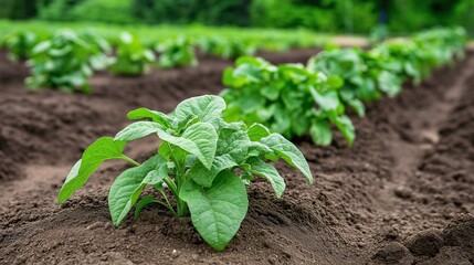 Fresh Potato Plant Growing in Fertile Soil
