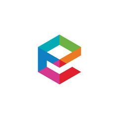 Letter E Hexagon Colorful logo design vector template