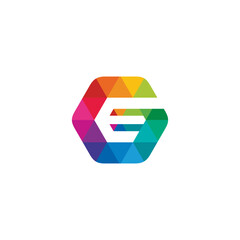 Letter E Hexagon Colorful logo design vector template