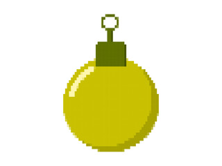 Pixelated decorative ball (to put it on fir, Christmas tree) isolated on white background (backdrop). Holidays. Objects. Culture and religion. Vector illustration.