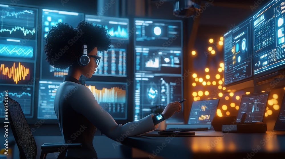 Aufkleber cyberpunk hacker in a digital workstation