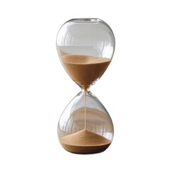 Classic Hourglass with Sand Flowing from Top to Bottom, Symbolizing the Passage of Time, Set Against a Clean White Background to Highlight the Hourglass