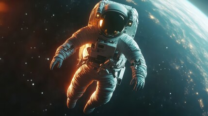 Fototapeta premium Astronaut Floating in Space With Earth in the Background