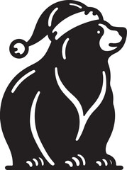 Bear wearing santa hat silhouette design vector art illustration.