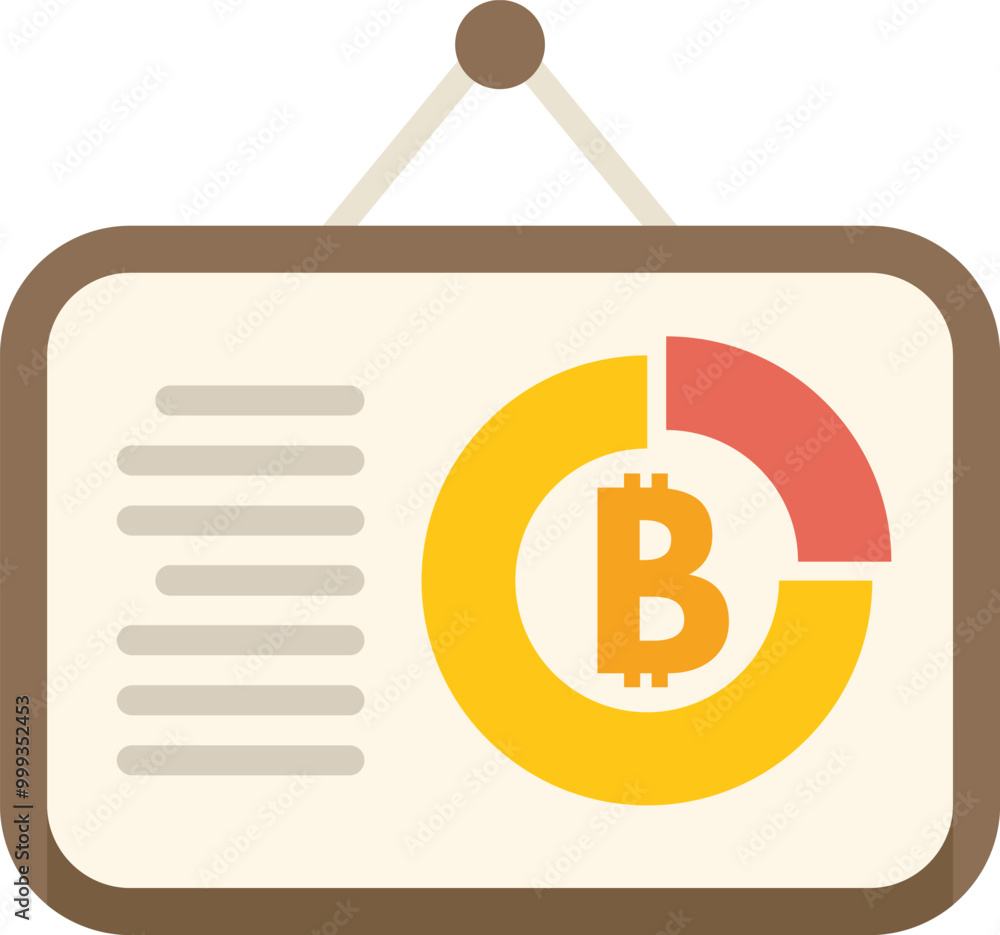 Aufkleber presentation board showing a bitcoin cryptocurrency market analysis as a pie chart