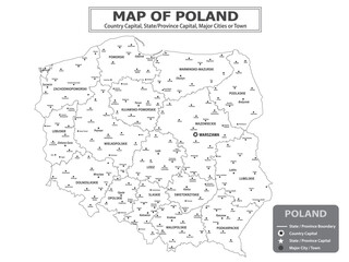 Fototapeta premium European Country Geography Political map. Political map of country with capital, province or state capital, major cities and town.