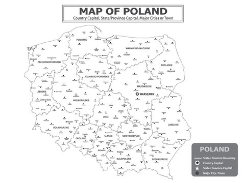 Fototapeta European Country Geography Political map. Political map of country with capital, province or state capital, major cities and town.