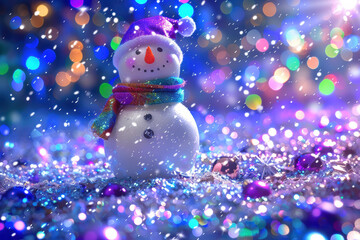 Obraz premium Snowman Surrounded by Snowflakes