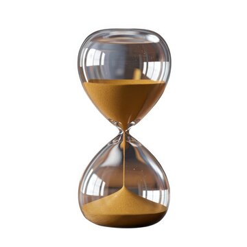 Hyper-Realistic Image of an Hourglass with a Transparent Background, Focusing on the Crystal-Clear Glass and Intricate Details of the Sand Inside