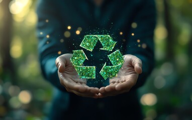 Circular economy concept Businessman holding circular economy symbol on virtual screen sustainable development growth business earning profit and environment reservation