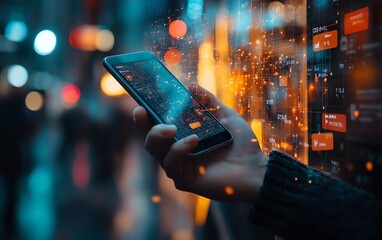 Digital wallet payment concept, online money transaction, transfer, credit card and financial Businessman using smartphone with Ewallet application on virtual screen