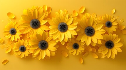 Naklejka premium Yellow sunflowers on yellow background.