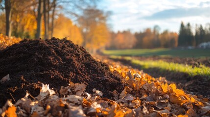 Obraz premium compost pile being covered or turned as part of winter preparation