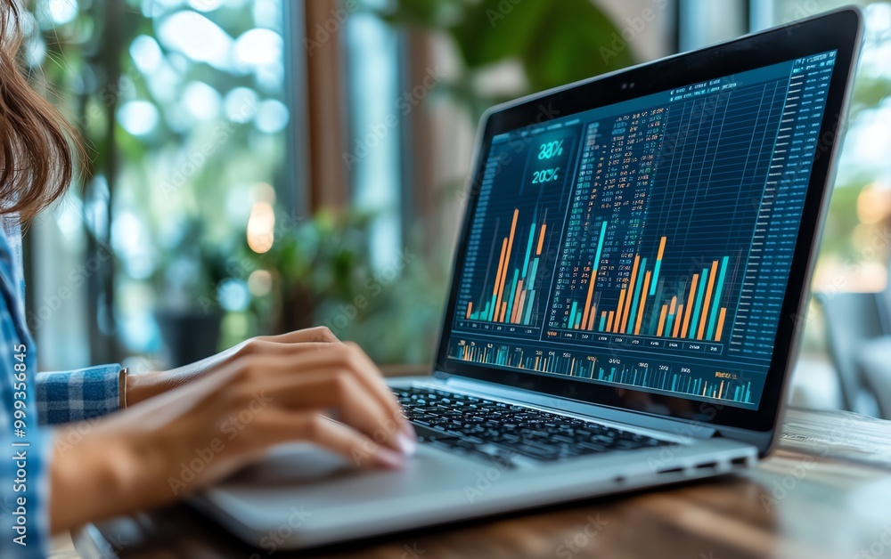 Aufkleber Analytics business concept Analyst use laptop analyzing sales data and financial growth graph chart report database