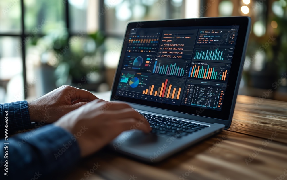Leinwandbilder Analytics business concept Analyst use laptop analyzing sales data and financial growth graph chart report database