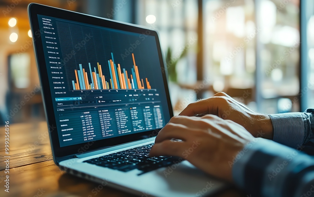 Aufkleber Analytics business concept Analyst use laptop analyzing sales data and financial growth graph chart report database