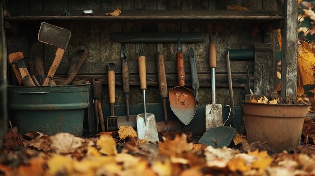  garden tools being cleaned and stored away for winter
