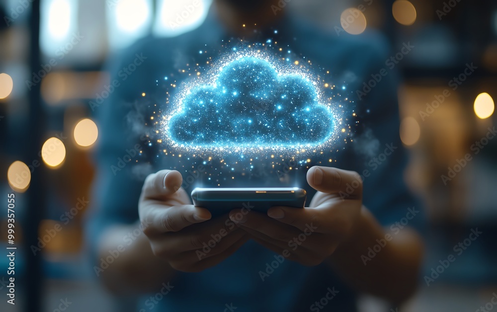 Aufkleber Backup concept, Businessman use smartphone with virtual Cloud backup icon for data backup management Online digital data storage and connection service