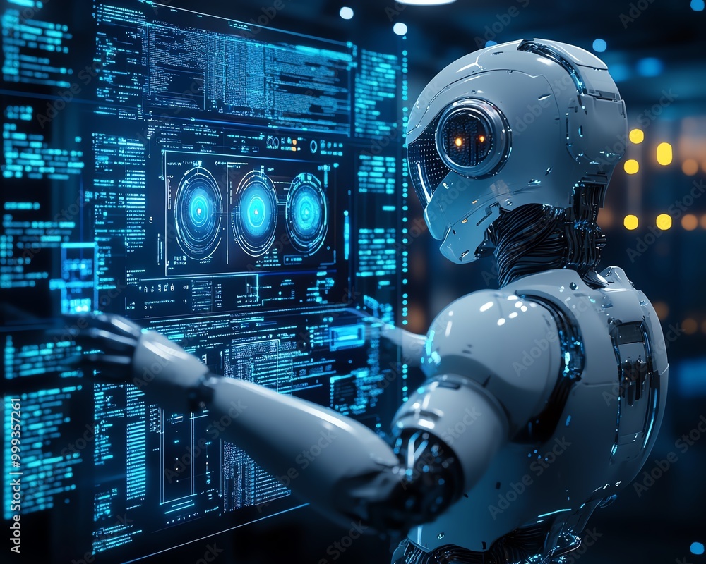 Poster Developer updates software using AI technology, Software updates or operating system upgrades to keep your device up to date with enhanced functionality in new versions