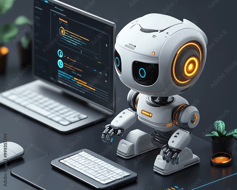 Poster Developer updates software using AI technology, Software updates or operating system upgrades to keep your device up to date with enhanced functionality in new versions