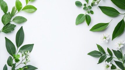 Fototapeta premium Lush Green Foliage Frame on White Background Floral Beauty Nature Photography