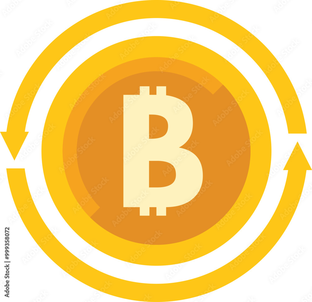 Aufkleber golden bitcoin sign rotating with two circular arrows symbolizing cryptocurrency exchange