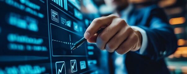 Businessman working with approve document on virtual screen for business process workflow illustrating management approval and project approve concept