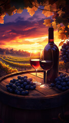 Glass of red wine with vineyard view