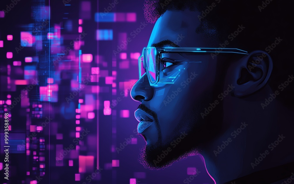 Poster artificial intelligence cyber security threat illustration concept ai banner male it specialist anal