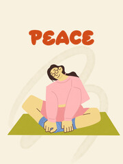 Woman Sitting on a Yoga Mat : A person sitting on a yoga mat, stretching and enjoying a peaceful moment