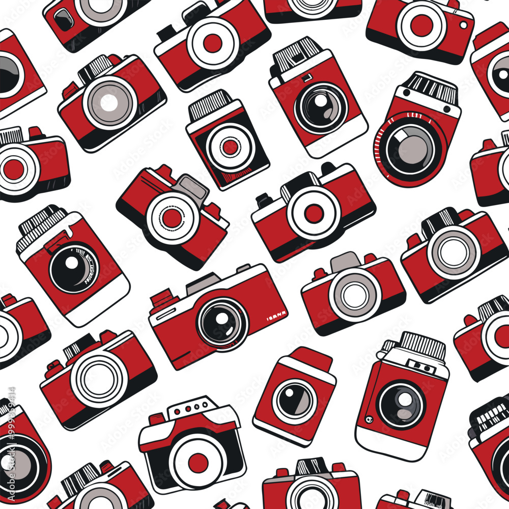 Aufkleber the design showcases an array of colorful little photography cameras arranged in a seamless pattern 