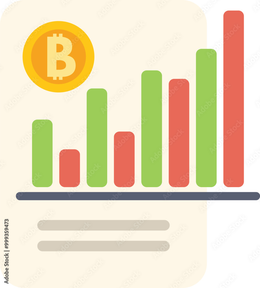 Poster bitcoin symbol with a growing up chart on a paper document representing the cryptocurrency market an