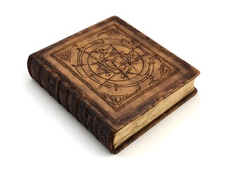 Detailed 3D Rendering of Mystical Spellbook Levitating Against Pure White Background