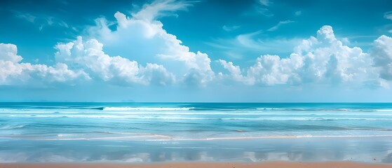 Obraz premium Clear blue skies over tranquil beach.