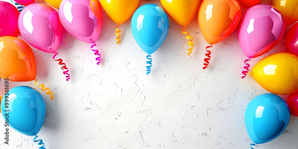 Wall mural frame made of colorful balloons with copy space.