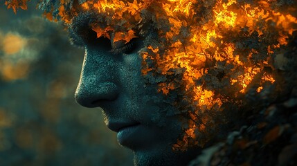 Man's Face Emerging From Autumn Leaves: A Surreal Portrait