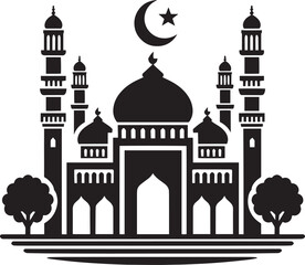Beautiful mosque silhouette vector illustration isolated on a white background