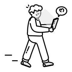 Sketchy style icon showing a person doing mobile communication 

