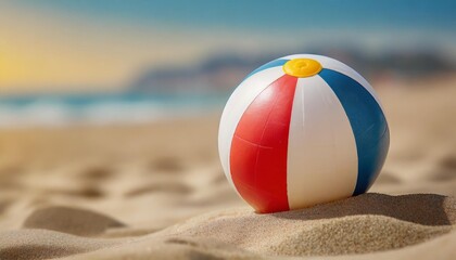 Obraz premium Isolated beach ball with depth of field on a sandy summer background