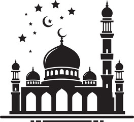 Beautiful mosque silhouette vector illustration isolated on a white background