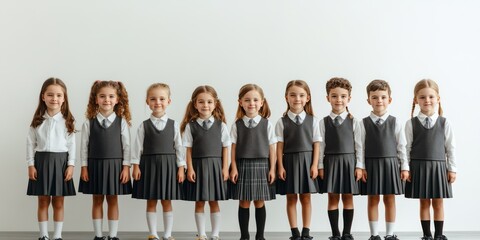 Obraz premium Cheerful schoolchildren in uniform standing isolated By Generated AI