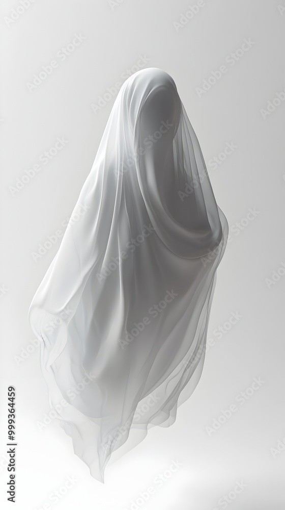 Poster ethereal ghost apparition with otherworldly luminescent form on pristine white backdrop