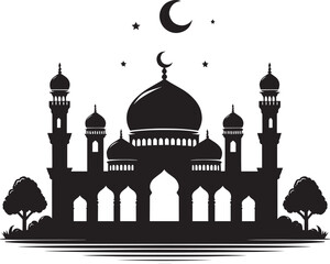 Beautiful mosque silhouette vector illustration isolated on a white background