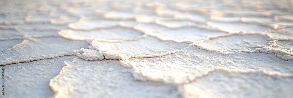Poster intricate textures of a salt flat, showcasing unique patterns and detailed surfaces against a softly