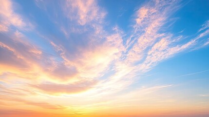 Soft Pastel Sky with Gentle Clouds at Sunset or Sunrise