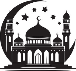 Beautiful mosque silhouette vector illustration isolated on a white background