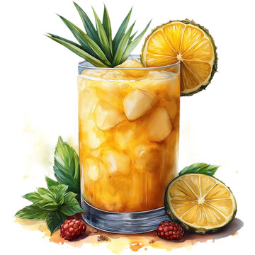 recommend clip art: Watercolor Pina Colada Clipart illustration, Pineapple fruit, Cool summer drink with ice in a glass isolated on a transparent background. png