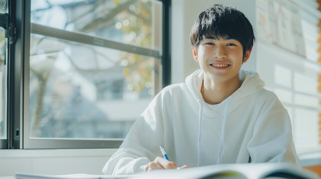 勉強する男子学生